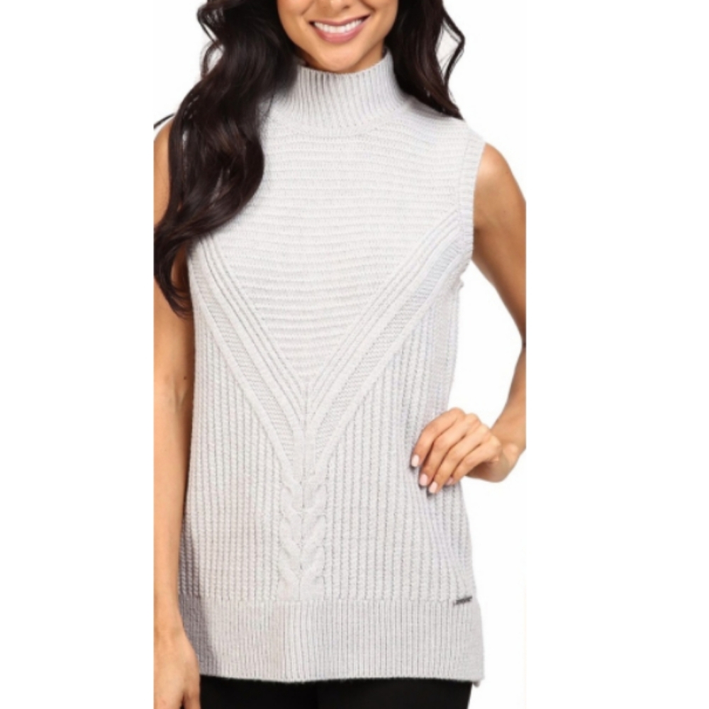 IVANKA TRUMP Gray Mock Neck Sleeveless Knit Sweater